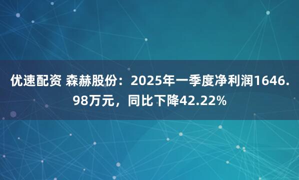 优速配资 森赫股份：2025年一季度净利润1646.98万元，同比下降42.22%