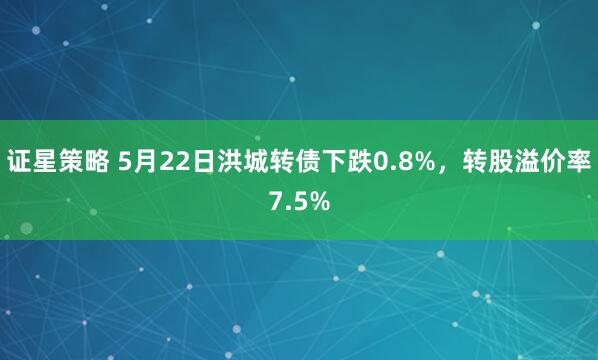 证星策略 5月22日洪城转债下跌0.8%，转股溢价率7.5%