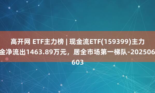 高开网 ETF主力榜 | 现金流ETF(159399)主力资金净流出1463.89万元，居全市场第一梯队-20250603